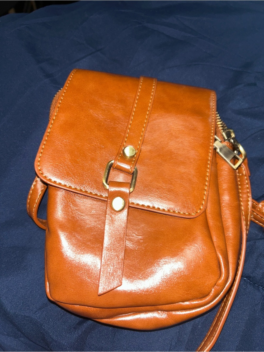 Antik Kraft Cognac Brown Crossbody Bag with Gold Hardware
